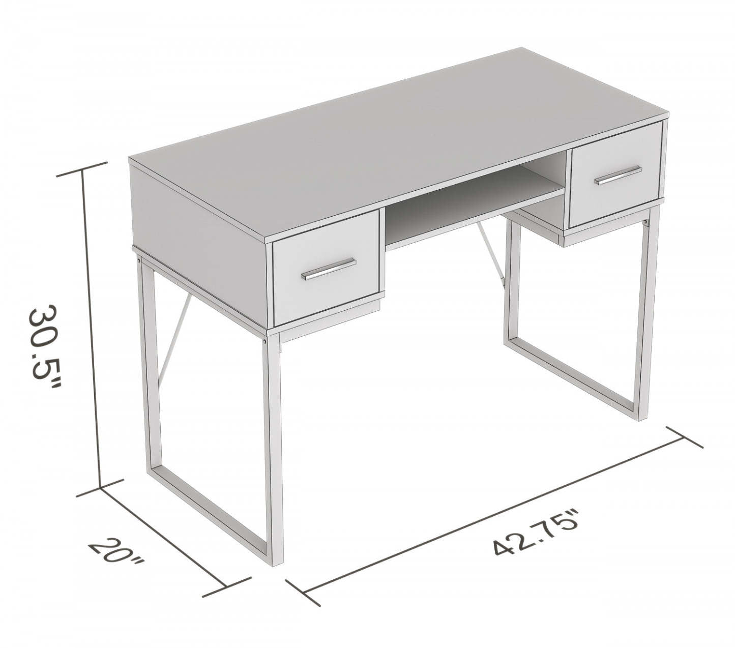 Bureau d'ordinateur 43" avec 2 tiroirs et 1 tablette - Gris foncé avec base en métal noir | Bureau d'ordinateur de 43 po avec 2 tiroirs et 1 tablette - gris foncé avec base en métal noir