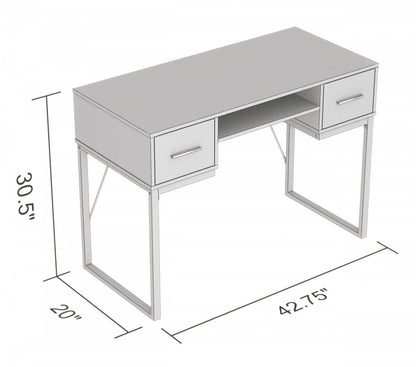 Bureau d'ordinateur 43" avec 2 tiroirs et 1 tablette - Gris foncé avec base en métal noir | Bureau d'ordinateur de 43 po avec 2 tiroirs et 1 tablette - gris foncé avec base en métal noir