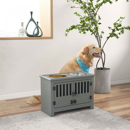 Pawhut Gamelles Surelevées Pour Chien, Mangeoire Surelevée Avec 2 Gamelles En Acier Inoxydable, Armoire, Porte, Pour Extr