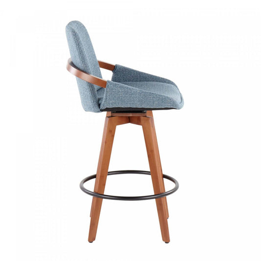 LumiSource Cosmo Fabric Mid-Century Counter-Height Stool - Walnut/Blue|Tabouret de style du milieu du 20e siècle Cosmo de hauteur comptoir en tissu - noyer et bleu