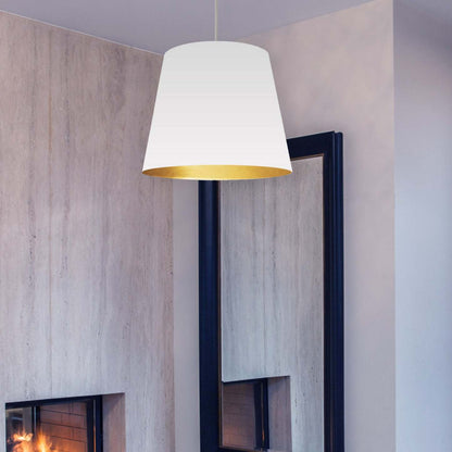 Dainolite Oversize Drum 1 Light Pendant Medium White/Gold Shade Lamp|Luminaire suspendu moyen de Dainolite avec très grand abat-jour cylindrique blanc et doré, et 1 ampoule