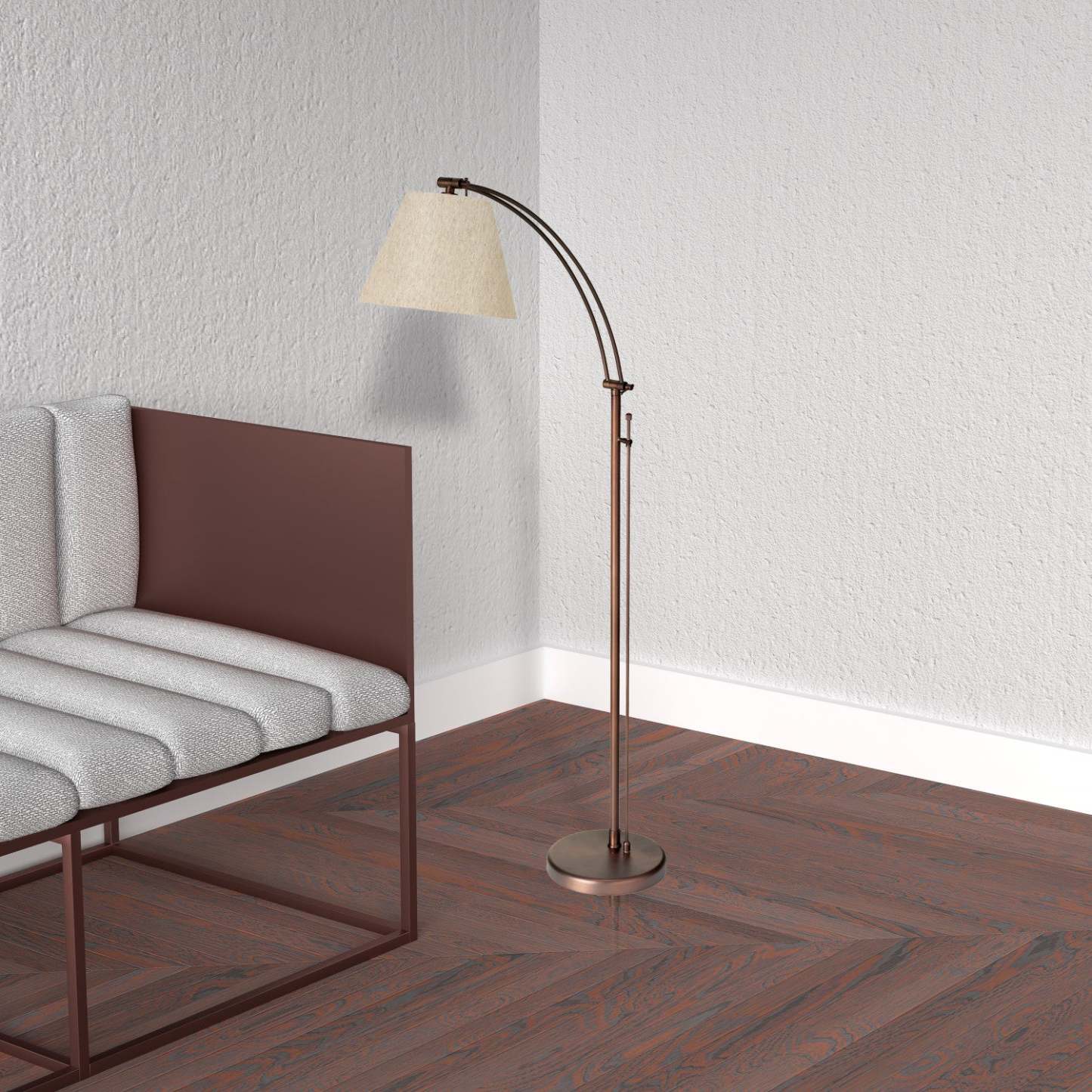 Dainolite Felix Adjustable Floor Lamp Oil Brushed Bronze Flax Empire Shade Rotary Dimmer Switch|Lampe à pied Felix réglable de Dainolite avec abat-jour empire lin, gradateur rotatif et fini bronzé brossé huilé