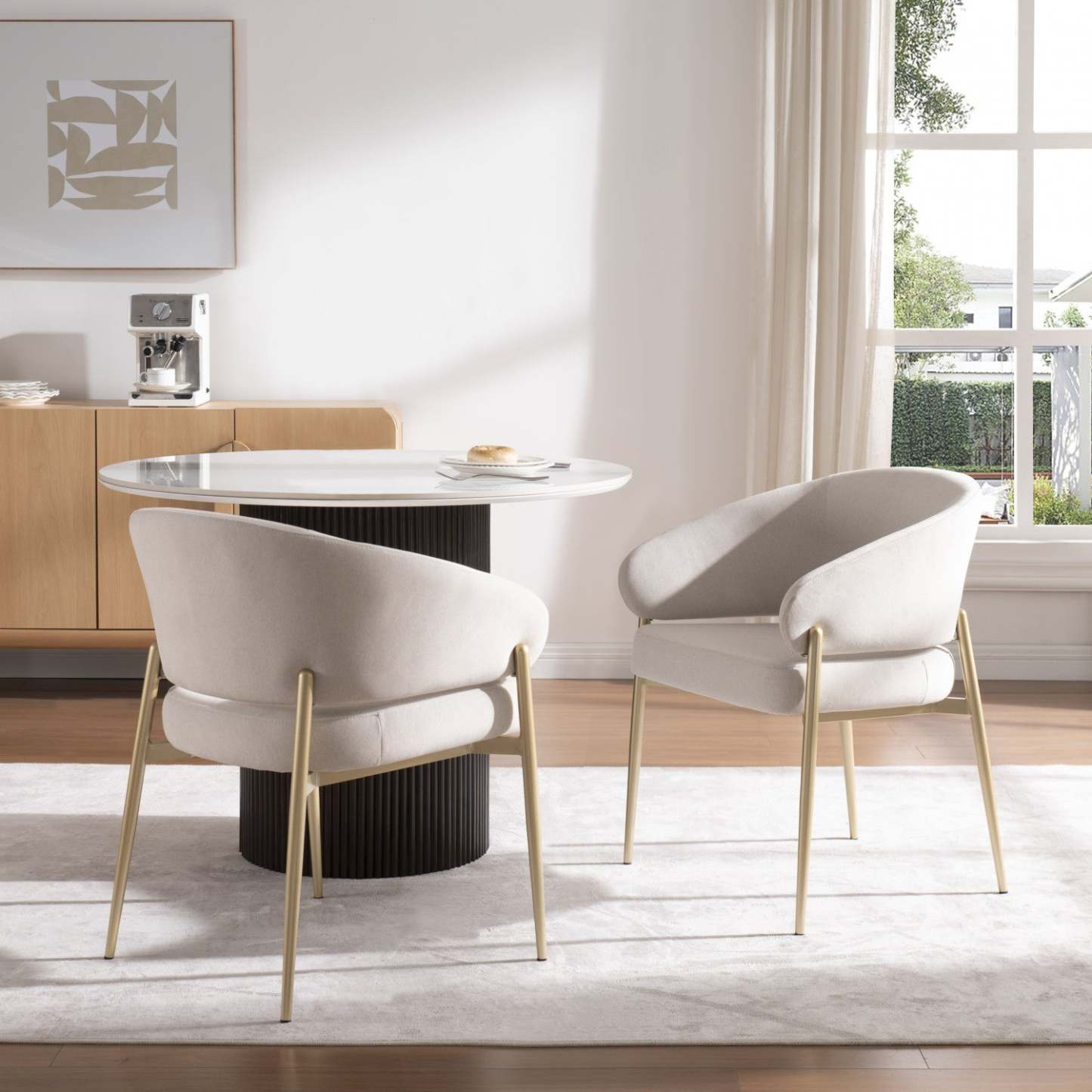 Jeremy Lot de 2 chaises de salle à manger modernes avec chaises d'appoint rembourrées en tissu et structure en métal, beige | Jeremy Chaises De Salle A Manger Modernes, Ensemble De 2, Chaises Laterales Tapisees En Tissu Avec Structure Métallique, Beige