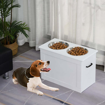 Station de Stockage D'alimentation Pour Animaux De Compagnie Surelevée Pawhut Avec Base De 2 Bols En Acier Inoxydable Pour Grands Chiens