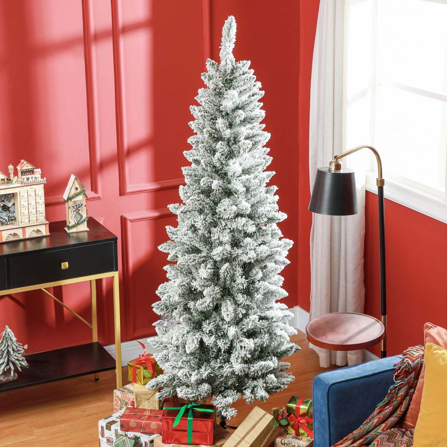 Homcom Arbre De Noel Artificiel Floqué De 6 Pieds Avec Base En Acier, Vert
