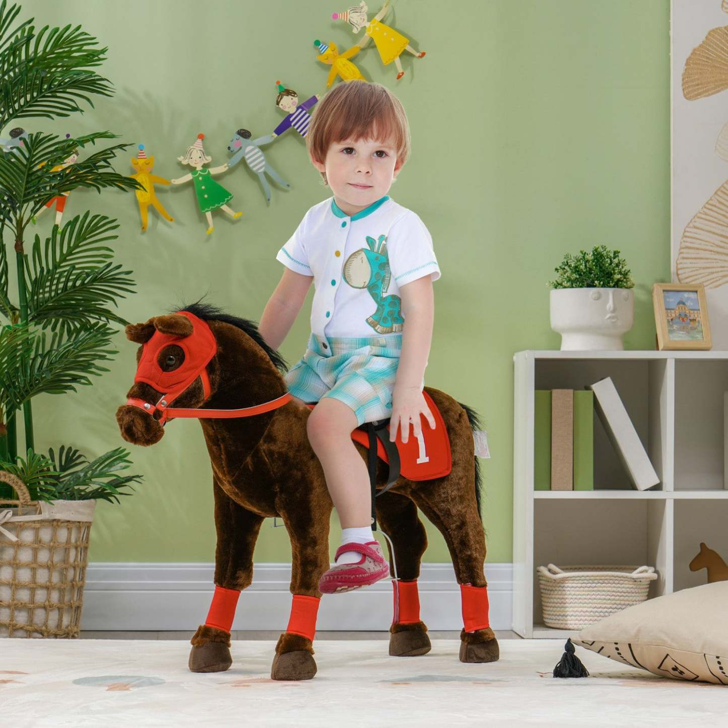 Qaba Cheval A Chevaucher, Jouets Animaux A Chevaucher Pour Enfants Avec Design De Cheval De Guerre,