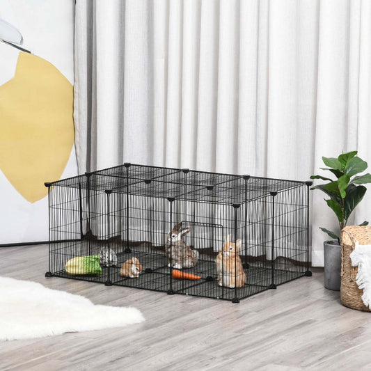 Pawhut Parc Pour Petits Animaux Cage Pour Petits Animaux 22 Panneaux Clôture De Jardin Portable En F