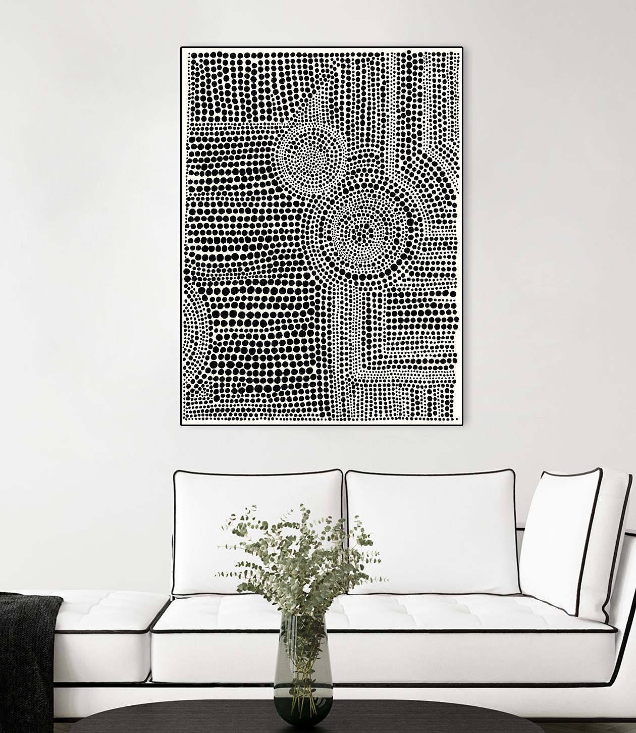 Œuvre d'art murale sur toile encadrée noire « Clustered Dots A » 24 x 32