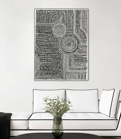 Œuvre d'art murale sur toile encadrée noire « Clustered Dots A » 24 x 32