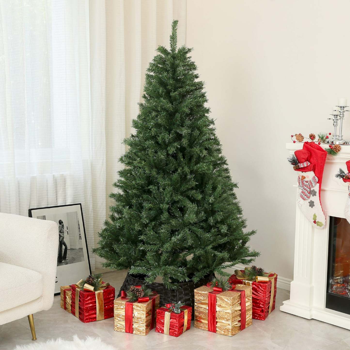 Homcom Sapin De Noël Artificiel De 6 Pieds Avec Ouverture Automatique, Base En Acier, Vert|Homcom Sapin De Noël Artificiel De 6 Pieds Avec Ouverture Automatique, Base En Acier, Vert