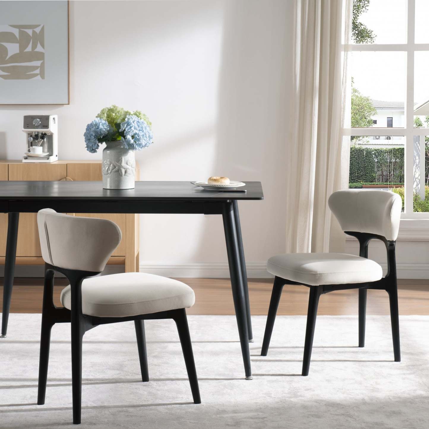 Susie Chaises De Salle À Manger En Bois, Lot De 2, Chaises Latérales Tapissées En Tissu Avec Pieds En Bois, Beige