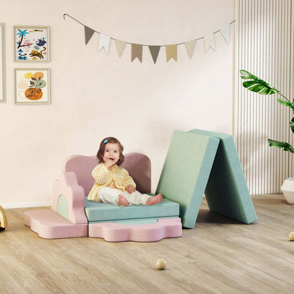 Qaba 12pcs Modular Kids Play Couch, Jouets d'escalade pour tout-petits, Blocs d'escalade en mousse avec fosse à balles (balles non incluses), Ensemble d'activités d'escalade et de rampement en intérieur, Vert