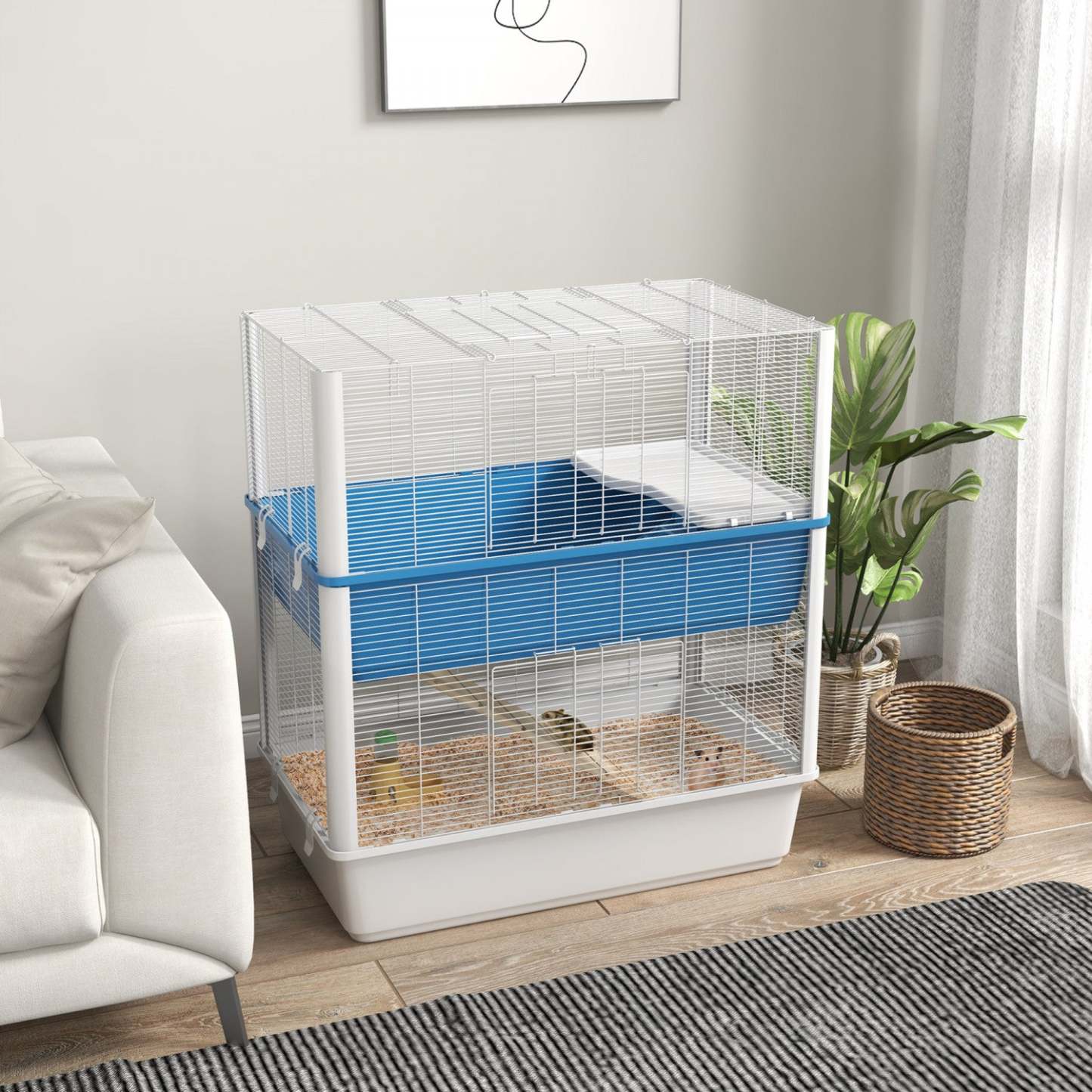 Pawhut Grande Cage Pour Hamster Avec Accessoires, Cage Pour Rats, Gerbille Avec Fond Amovible, Rampe