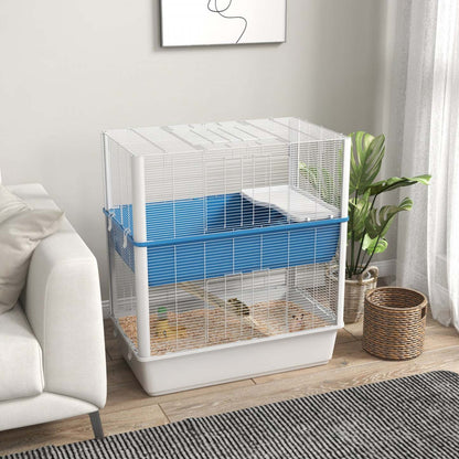 Pawhut Grande Cage Pour Hamster Avec Accessoires, Cage Pour Rats, Gerbille Avec Fond Amovible, Rampe