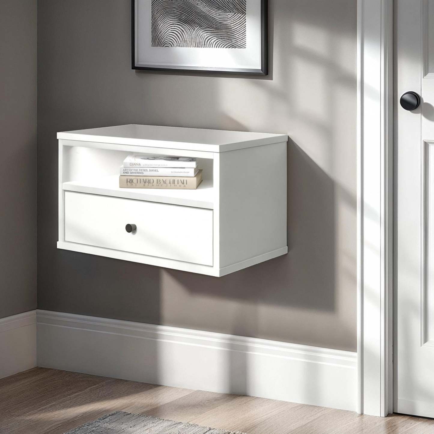 Table de nuit flottante à DEL Sazena - Blanc pur | Sazena Table De Chevet Flottante Avec Eclairage Del - Blanc Solide