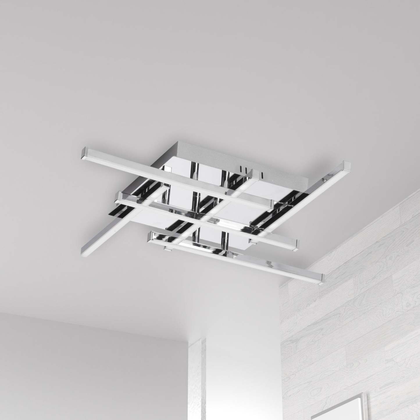 Dainolite Summit LED Flush Mount 20w Polished Chrome White Acrylic Diffuser Lamp|Plafonnier affleuré Summit de Dainolite en acrylique blanc qui diffuse la lumière, avec fini chromé poli et ampoule à DEL de 20 W