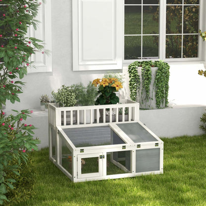 Pawhut Clapier À Lapin Extérieur Et Intérieur Avec Étagère De Rangement, Cage À Lapin En Bois Pour C