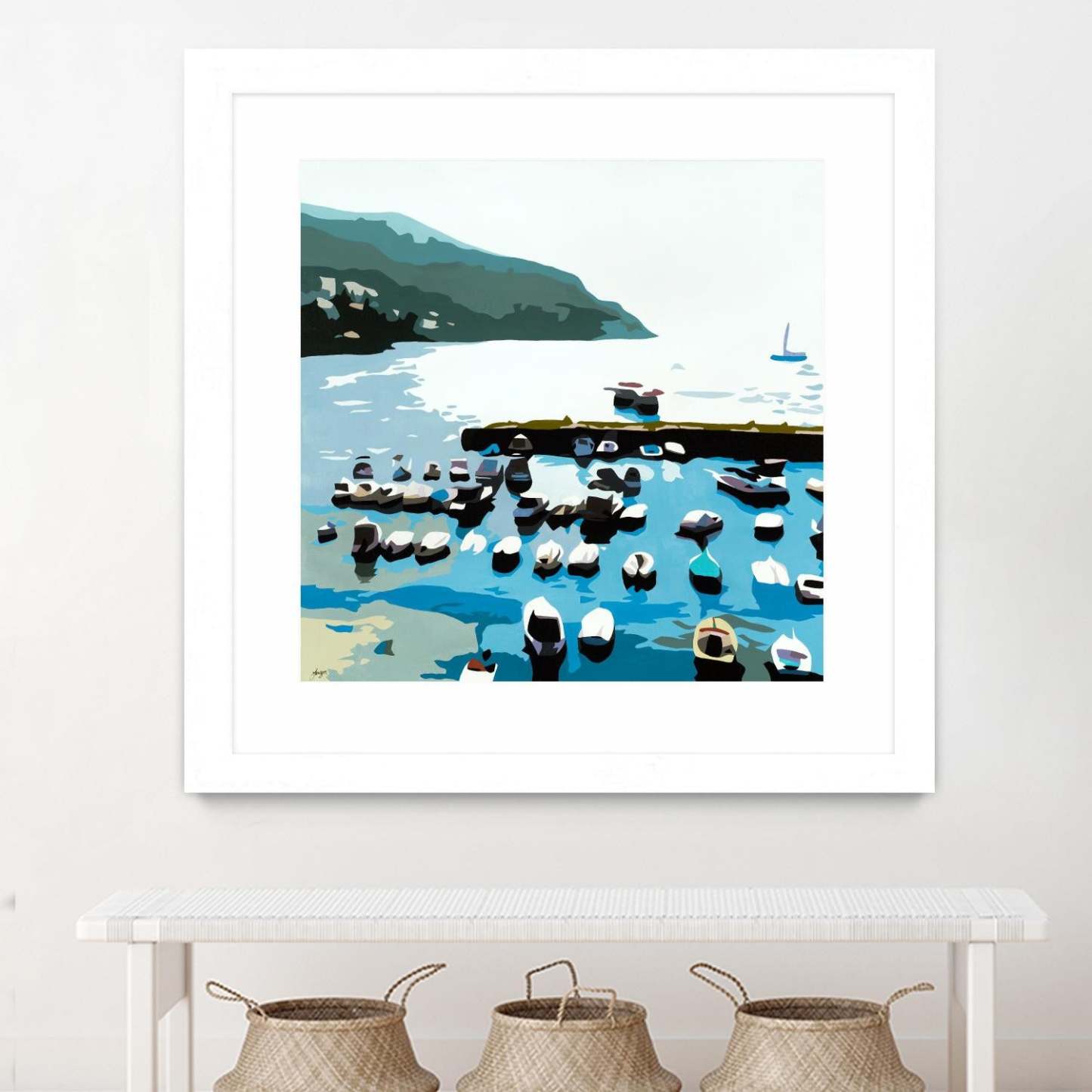 Boats Matted and Framed White 36x36 Wall Art|Œuvre d’art murale encadrée blanche et mate « Boats » 36 x 36