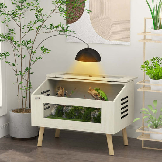 Pawhut Terrarium Pour Reptiles De 29 Gallons, 31,5 X 20 X 24 Réservoir Pour Reptiles À Ouverture Supérieure Avec Verre Trempé