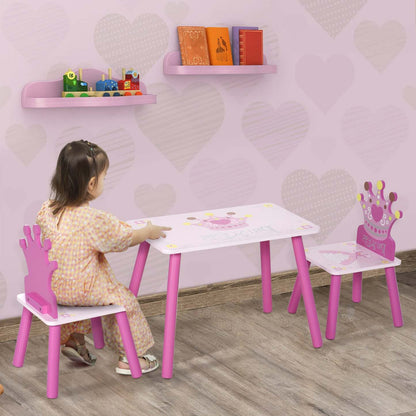 Qaba Lot De 3 Chaises De Table En Bois Pour Enfants Avec Motif De Couronne Facile À Nettoyer Cadeau Pour Filles Tout-Petits