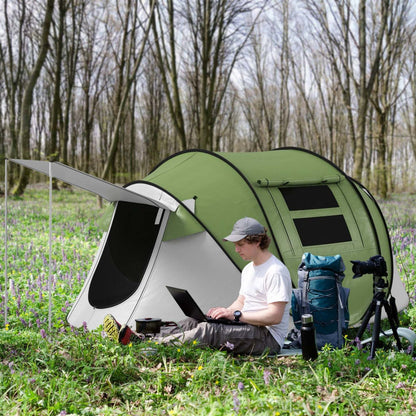 Outsunny Tente De Camping Avec Porche Et Sac De Transport, 3000mm Etanche, Vert