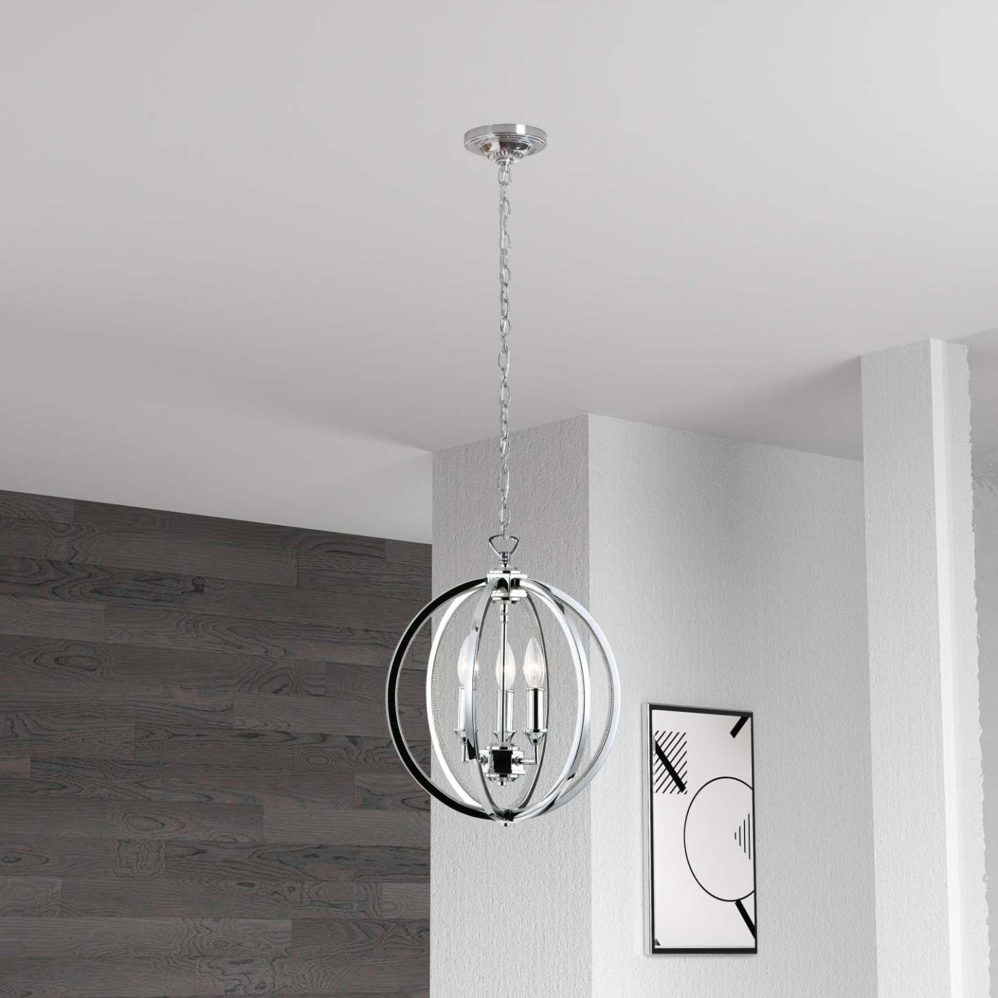 Dainolite Karland 3 Light Chandelier Crystal Studded Banding Polished Chrome Finish Lamp|Lustre Karland de Dainolite avec bande cloutée de cristaux, fini chromé poli et 3 ampoules