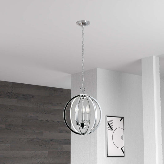 Dainolite Karland 3 Light Chandelier Crystal Studded Banding Polished Chrome Finish Lamp|Lustre Karland de Dainolite avec bande cloutée de cristaux, fini chromé poli et 3 ampoules
