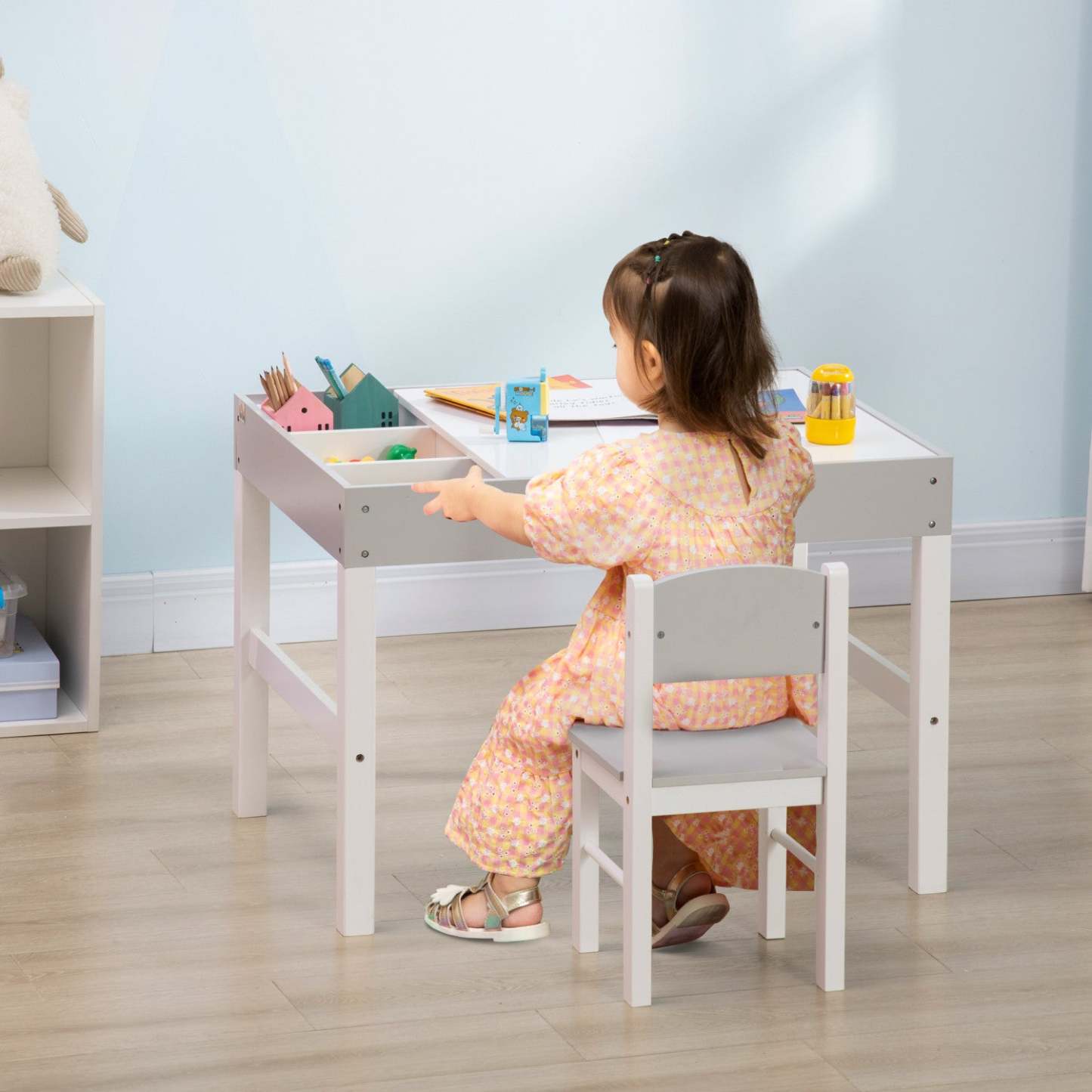Qaba Table Lego Avec Rangement Pour Enfants, Ensemble De Table Et De Chaise Multi-usage Avec Blocs De Construction Des|Qaba Ensemble De Table Et De Chaise Pour Enfants Multi-usage Avec Blocs De Construction Bureau, Ense