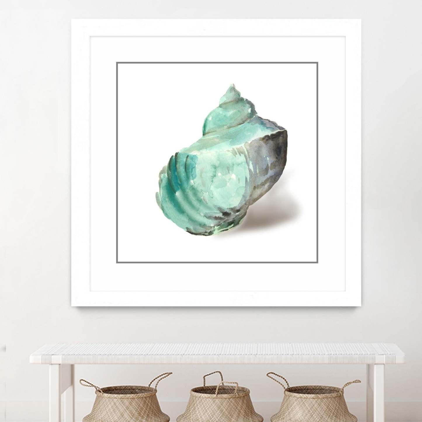 Œuvre murale encadrée blanche et mate « Shell In Mint » 30 x 30