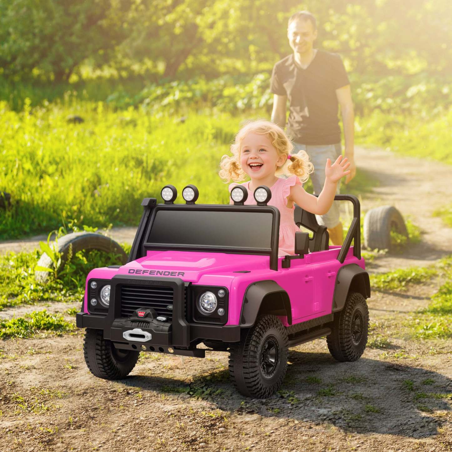Voiture électrique Qaba Land Rover sous licence pour enfants, camion à conduire alimenté par une batterie de 12v 7ah avec télécommande, suspension à ressort, véhicule électrique à 3 vitesses pour les 3-5 ans, rose