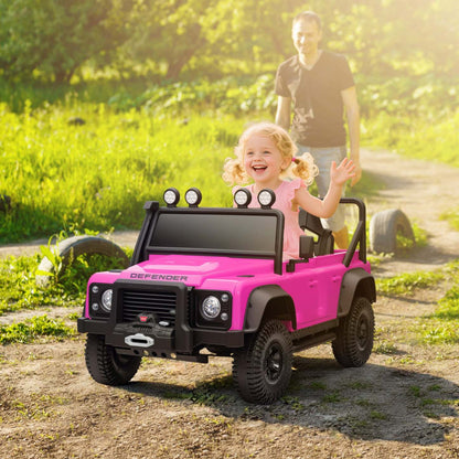Voiture électrique Qaba Land Rover sous licence pour enfants, camion à conduire alimenté par une batterie de 12v 7ah avec télécommande, suspension à ressort, véhicule électrique à 3 vitesses pour les 3-5 ans, rose