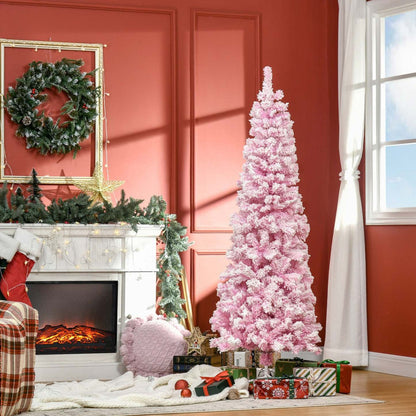 Homcom Arbre De Noël Artificiel Floqué De Neige Avec Base En Acier Rose | Homcom Arbre De Noël Artificiel Floqué De Neige De 6 Pieds