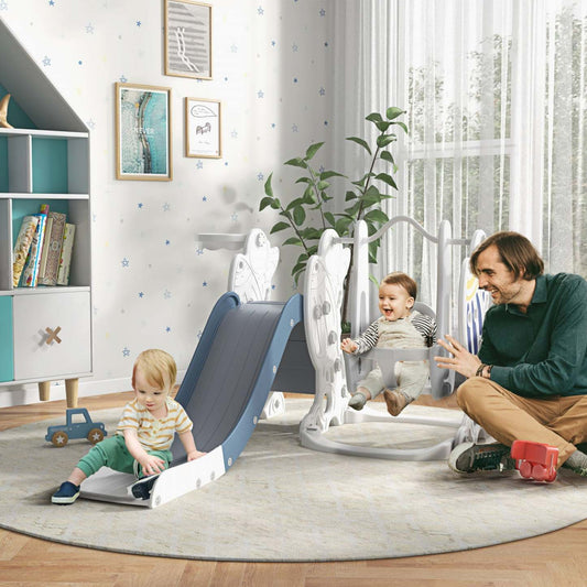 Qaba Ensemble Balancoire Et Toboggan 3 En 1 Pour Tout-petits Avec Panier De Basket-ball, Aire De Jeu