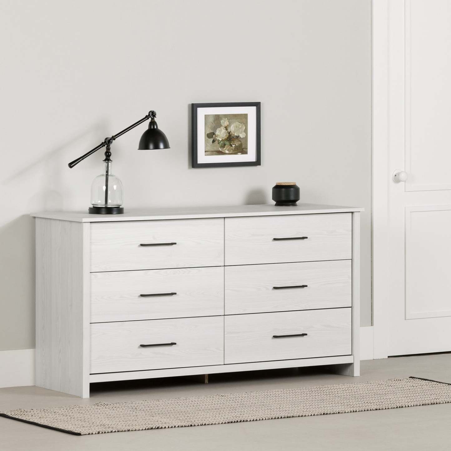 Commode Fernley 6 tiroirs - Pin blanc|Commode Fernley à 6 tiroirs - pin blanc