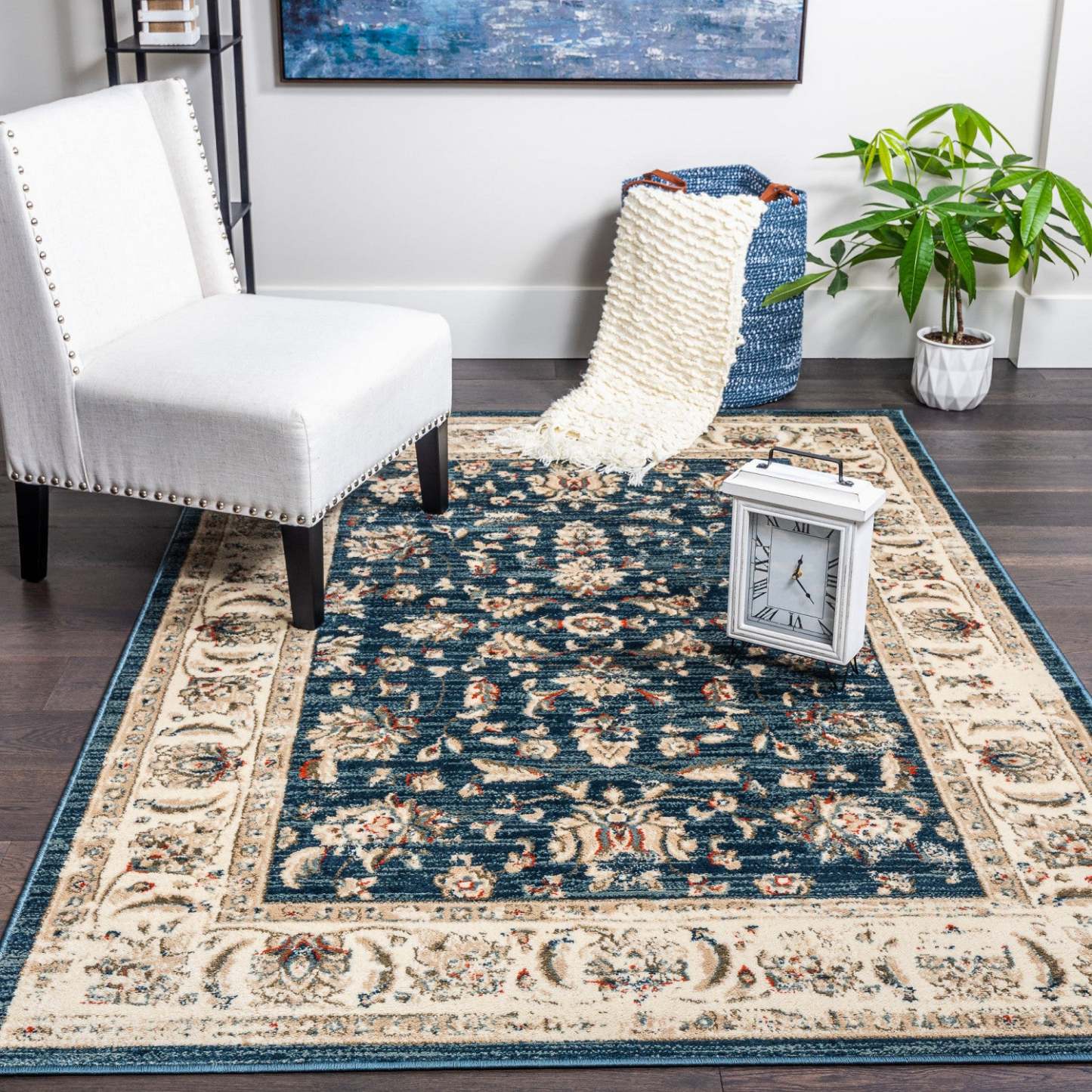 Tapis Cam Flora Navy 5x8|Carpette Cam Flora bleu marine 5 x 8|D80GQOUE