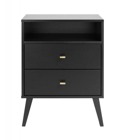 Milo 2-Drawer Tall Nightstand - Black|Table de nuit haute Milo à 2 tiroirs - noire