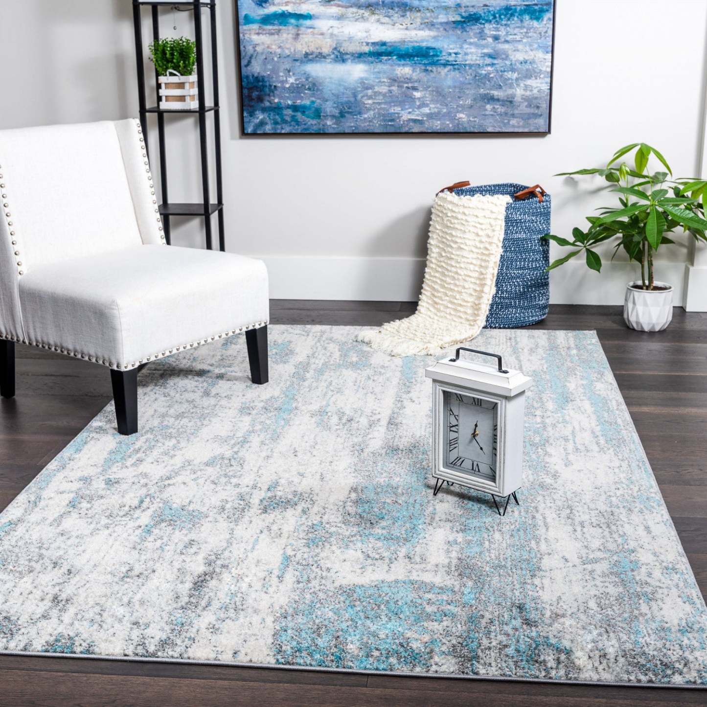 Tapis Roma Carrera Bleu 4x6 | Tapis Roma Carrera bleue 4 x 6 | D80GWXBX