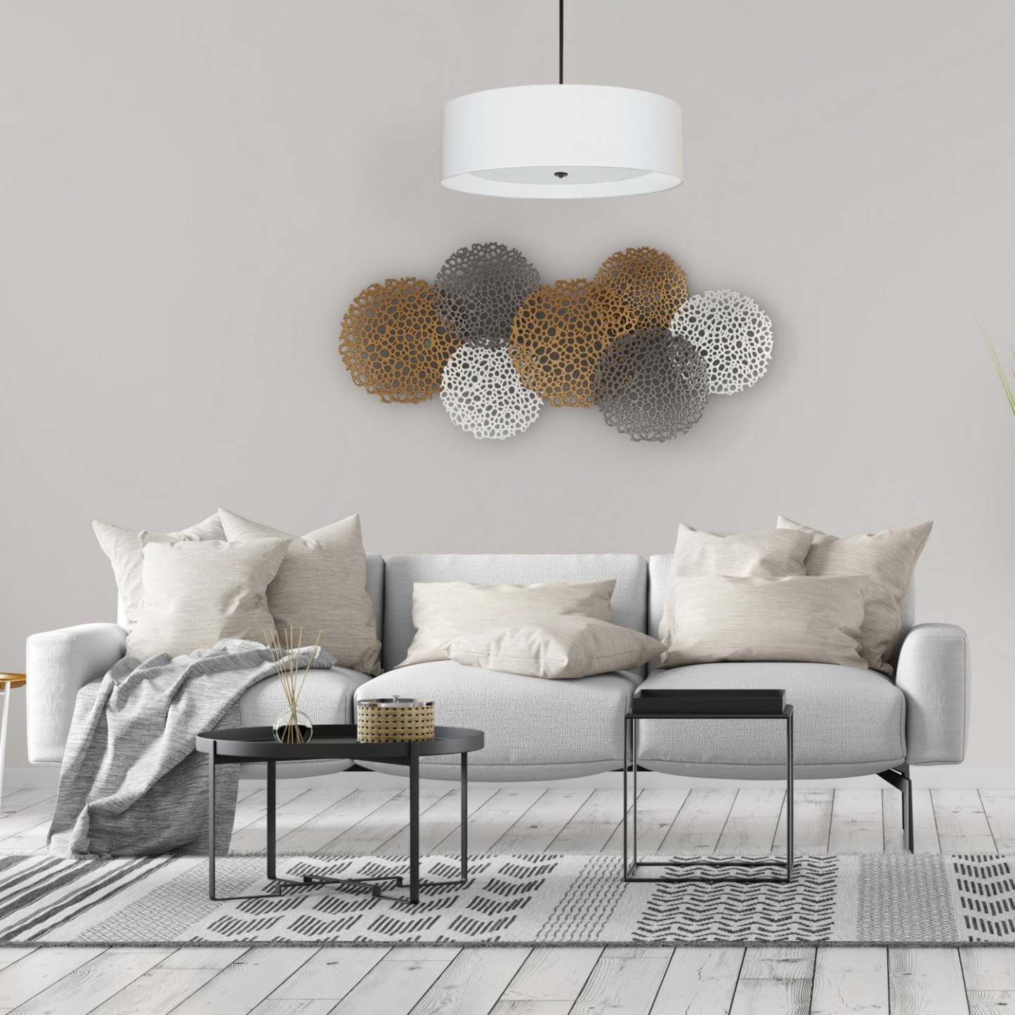 Dainolite Helena 4 Light Pendant 30 Dia Matte Black Finish White Shade White Diffuser Lamp|Luminaire suspendu Helena de Dainolite de 30 po de diamètre avec abat-jour blanc qui diffuse la lumière, fini noir mat et 4 ampoules