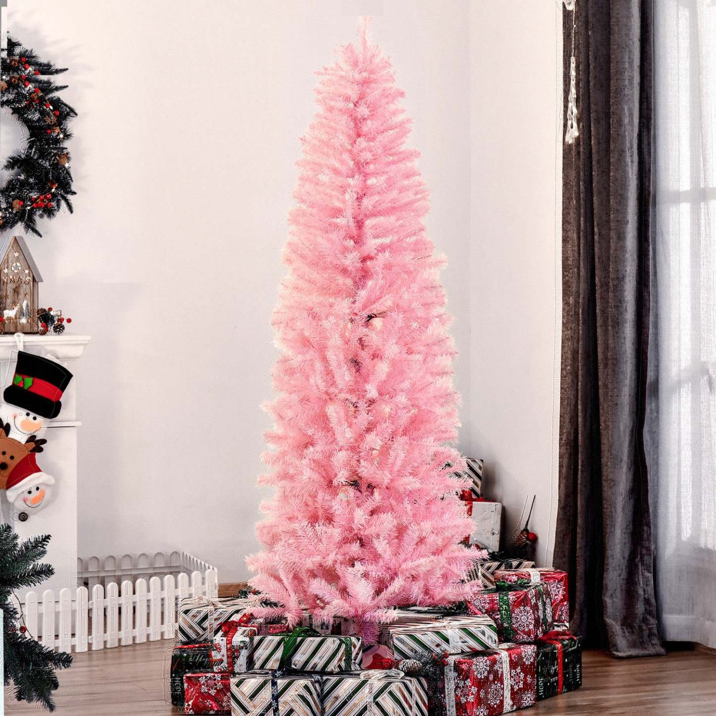 Homcom 6ft Pencil Artificial Christmas Tree With 618 Branch Tips|Homcom Sapin de Noël Artificiel en Forme de Crayon de 6 Pieds avec 618 Pointes de Branche
