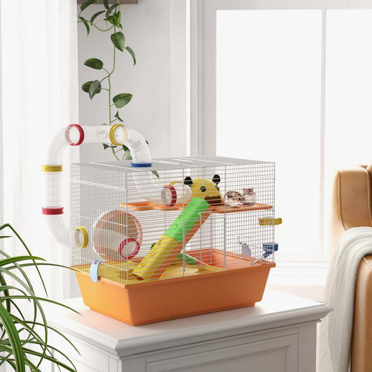 Pawhut Cage Pour Hamster 3 Niveaux Maison Pour Petits Animaux Pour Hamster Nain Cage Gerbille Avec Tunnels Complets