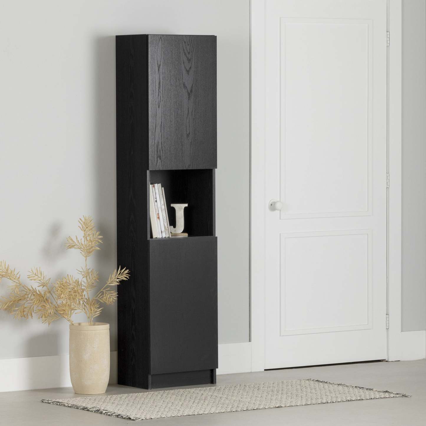 Liora 2-door Narrow Bookcase - Black Oak | Liora Bibliothèque Étroite 2 Portes - Chêne Noir