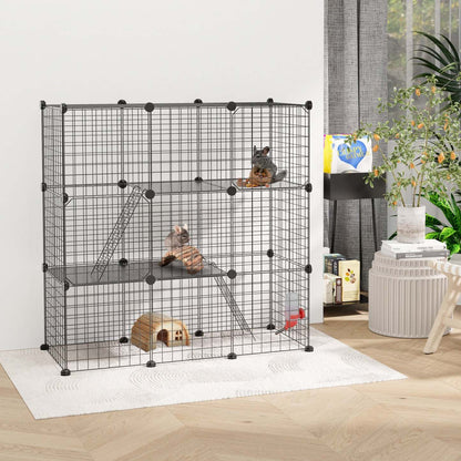 Pawhut Cage Pour Lapins Et Petits Animaux Pour Chinchillas, Parc Pour Animaux Avec Portes Et Rampes