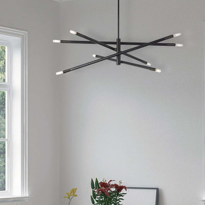Dainolite Wand 8 Light Chandelier Small Matte Black Lamp|Petit lustre Wand de Dainolite avec fini noir mat et 8 ampoules