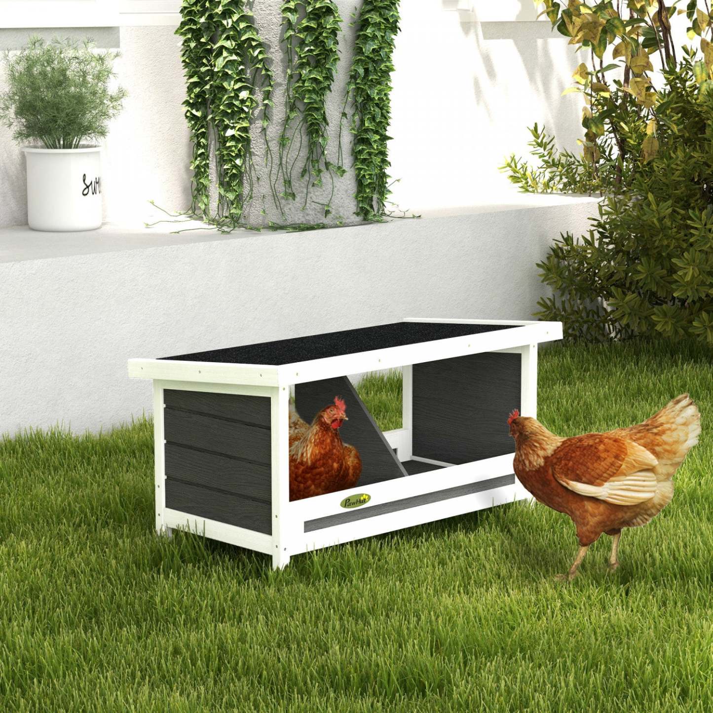 Pawhut Nichoir A Poules, Nichoirs En Bois A 2 Compartiments, Accessoires Pour Poulailler Avec Toit En Bitume