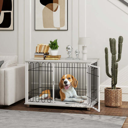 Pawhut Meuble De Cage De Chien De 35 Pouces Avec Coussin Lavable, Table D'appoint Pour Niche D'intérieur Avec Pie