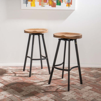 Lot De 2 Tabourets De Bar Pivotants Larry Avec Siège Rotatif À 360°- Finition Bois Naturel Vieilli