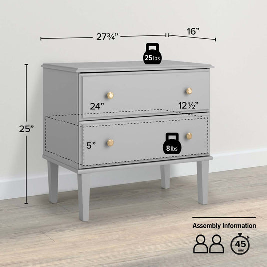 Prepac Lux 2-Drawer Nightstand - Grey|Table de nuit Lux de Prepac à 2 tiroirs - grise
