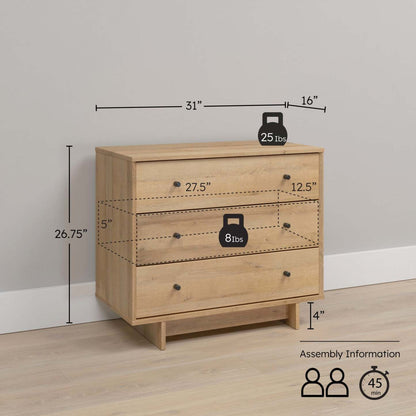 Prepac Finnley 3-Drawer Nightstand - Natural Oak|Table de nuit Finnley de Prepac à 3 tiroirs - chêne naturel