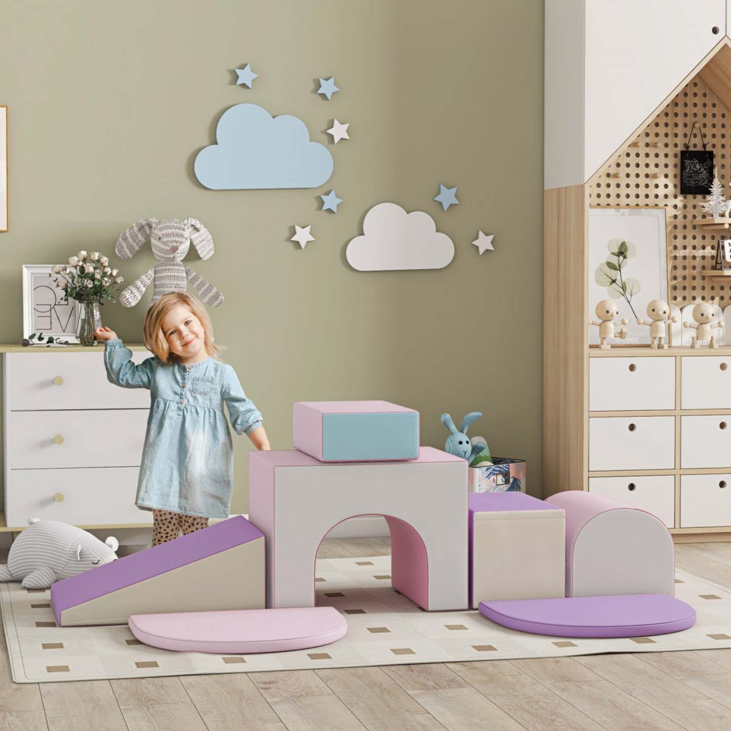 Qaba 7 pièces, jeu en mousse, escaliers et rampes pour enfants, logiciels éducatifs colorés, jouets