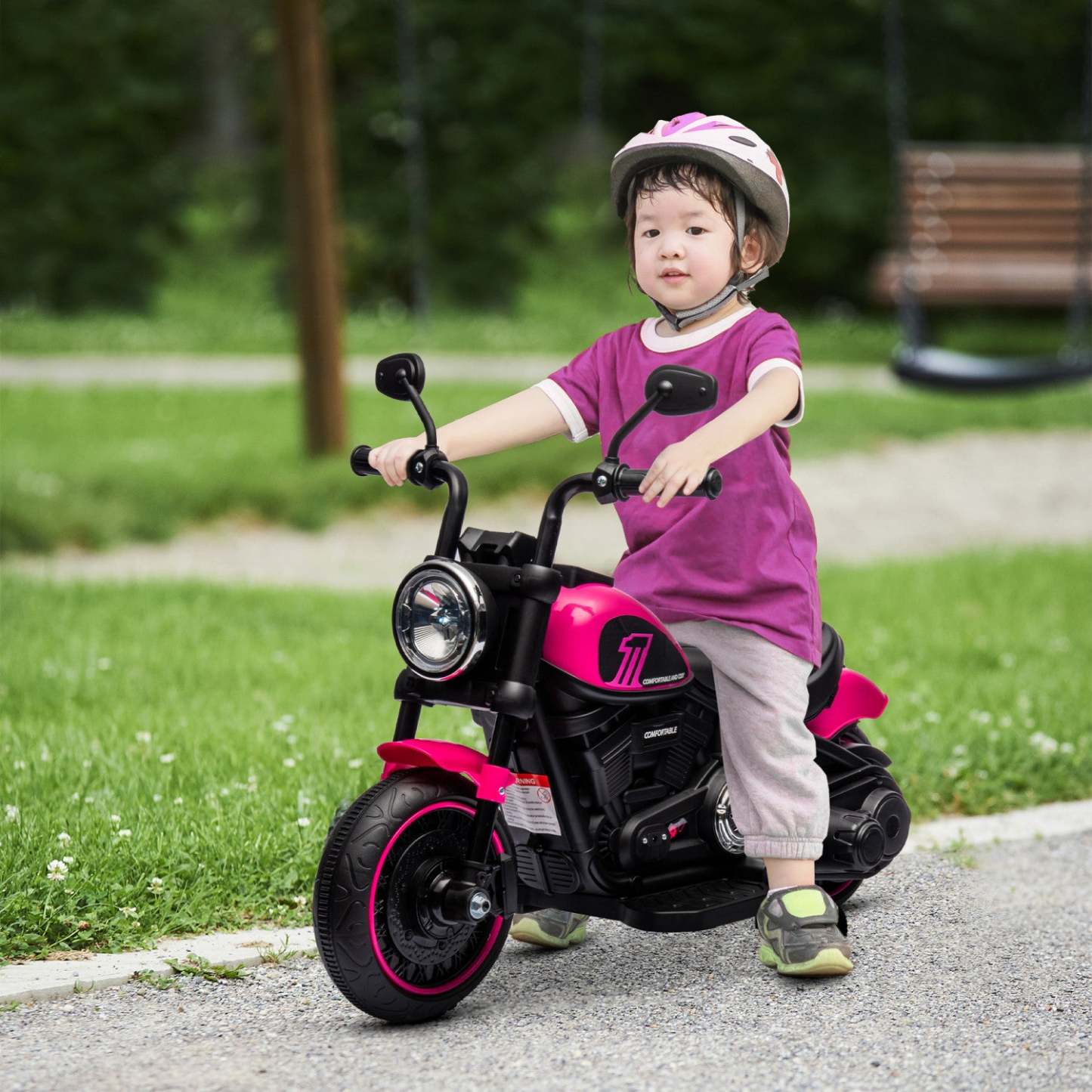 Aosom Moto Enfant, Moto Électrique 6v Avec Roues D'entraînement, Pédale, Phare, Musique, Avancer/reculer, Démarrage à Un Bouton, Jouet À Pousser Pour Enfants De 18 Mois Et Plus, Rose
